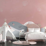 Tapet Personalizat Inspiratie Scandinava pentru Copii cu delfin inotand in marea roz - PINK SEA DOLPHIN