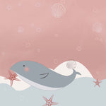 Tapet Personalizat Inspiratie Scandinava pentru Copii cu delfin inotand in marea roz - PINK SEA DOLPHIN