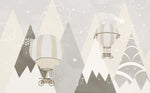 Tapet Personalizat Inspiratie Scandinava pentru Copii cu munti si baloane cu aer cald in nuante de bej gri - GREJ BALLOONS MOUNTAINS