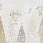 Tapet Personalizat Inspiratie Scandinava pentru Copii cu munti instelati si baloane cu aer cald in nuante de bej - STARRY MOUNTAINS BEIGE