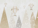 Tapet Personalizat Inspiratie Scandinava pentru Copii cu munti instelati si baloane cu aer cald in nuante de bej - STARRY MOUNTAINS BEIGE