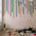 Tapet Personalizat Inspiratie Scandinava pentru Copii cu dungi multicolore pe fundal roz - LINE RAINBOW