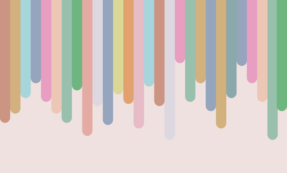 Tapet Personalizat Inspiratie Scandinava pentru Copii cu dungi multicolore pe fundal roz - LINE RAINBOW