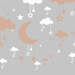 Tapet Personalizat Inspiratie Scandinava pentru Copii cu luna si stelele pe fundal gri - GREY SLEEPY TIME