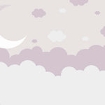 Tapet Personalizat Inspiratie Scandinava pentru Copii cu luna si nori in nuante de mov - MAUVE NAP TIME