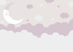 Tapet Personalizat Inspiratie Scandinava pentru Copii cu luna si nori in nuante de mov - MAUVE NAP TIME