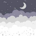 Tapet Personalizat Inspiratie Scandinava pentru Copii cu luna, nori si telute in nuante de albastru indigo - STARRY NIGHT NURSERY