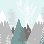 Tapet Personalizat Inspiratie Scandinava pentru Copii cu munti si brazi abstracti in nuante de verde si gri - SNOWY FOREST MOUNTAINS