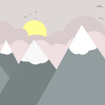 Tapet Personalizat Inspiratie Scandinava pentru Copii cu munti gri si nori roz - PINK SUNSET MOUNTAINS