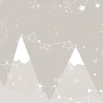 Tapet Personalizat Inspiratie Scandinava pentru Copii cu munti bej, planete si constelatii albe - BEIGE STARRY MOUNTAINS
