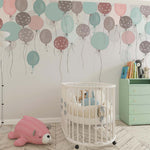 Tapet Personalizat Inspiratie Scandinava pentru Copii cu baloane de petrecere in nuante de roz si albastru pastel - PASTEL BALLOONS