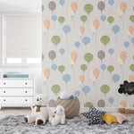 Tapet Personalizat Inspiratie Scandinava pentru Copii cu pattern de baloane in nuante de verde, albastru si portocaliu - COLORFUL BALLOONS PATTERN