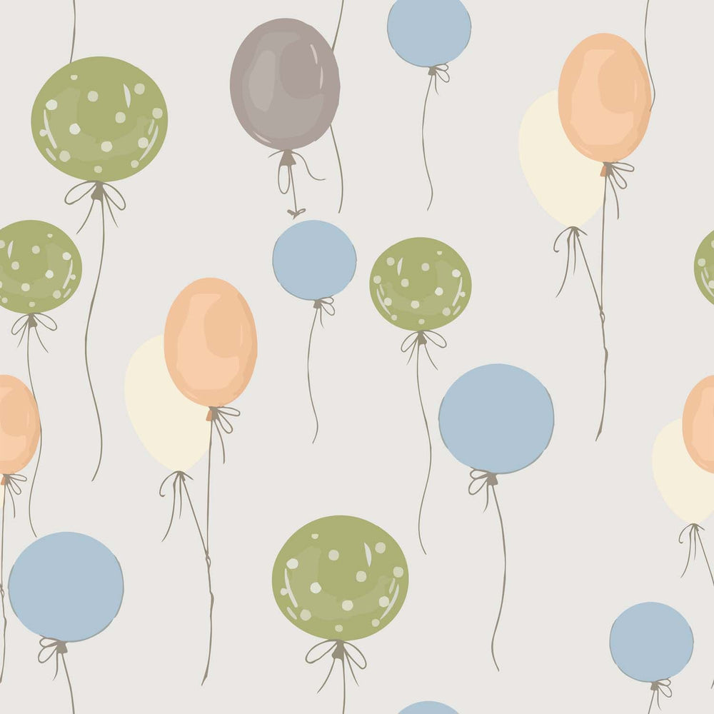 Tapet Personalizat Inspiratie Scandinava pentru Copii cu pattern de baloane in nuante de verde, albastru si portocaliu - COLORFUL BALLOONS PATTERN