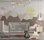 Tapet Personalizat Inspiratie Scandinava pentru Copii cu munti printre nori si soare - EARTHY MOUNTAINS