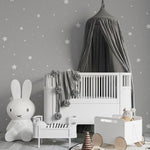 Tapet Personalizat Inspiratie Scandinava pentru Copii cu fundal gri si stele albe - STARRY GREY SKY