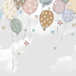 Tapet Personalizat Inspiratie Scandinava pentru Copii cu baloane de petrecere si stelute colorate pe fundal gri - STAR BALLOONS GREY