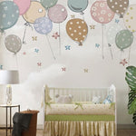 Tapet Personalizat Inspiratie Scandinava pentru Copii cu baloane de petrecere si stelute colorate pe fundal bej - STAR BALLOONS BEIGE