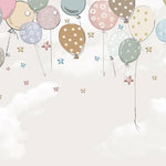 Tapet Personalizat Inspiratie Scandinava pentru Copii cu baloane de petrecere si stelute colorate pe fundal bej - STAR BALLOONS BEIGE