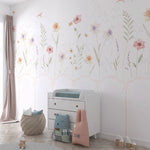 Tapet Personalizat Inspiratie Scandinava pentru Copii cu plante delicate pictate si panou alb cu fundite - PANEL FLOWERS