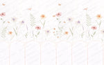 Tapet Personalizat Inspiratie Scandinava pentru Copii cu plante delicate pictate si panou alb cu fundite - PANEL FLOWERS