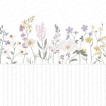 Tapet Personalizat Inspiratie Scandinava pentru Copii cu flori salbatice in nuante de roz si panou alb de lemn - WAINSCOT FLOWERS