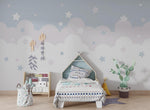 Tapet Personalizat Inspiratie Scandinava pentru Copii cu nori gri si stelute - STARRY CLOUDS