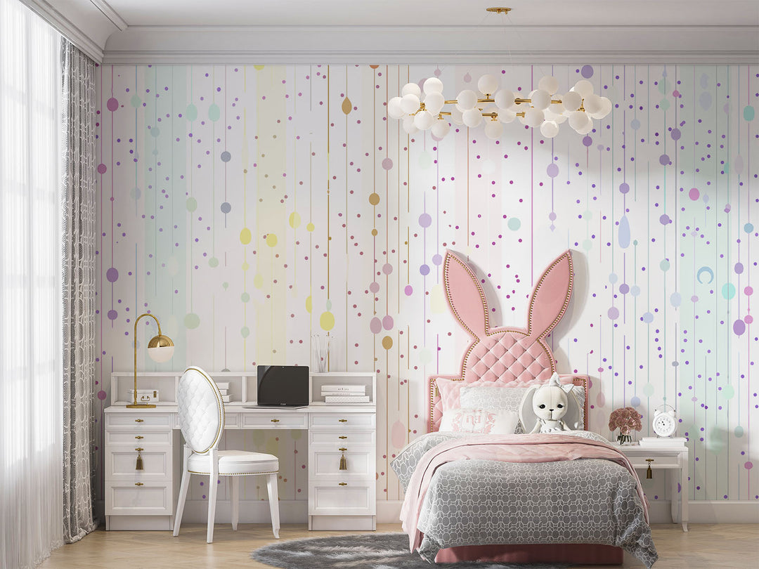 Tapet Personalizat Inspiratie Scandinava pentru Copii cu puncte abstracte multicolore - SOFT RAINBOW COLORS