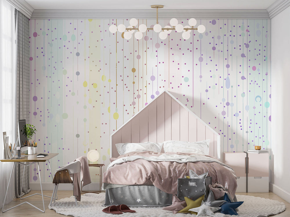 Tapet Personalizat Inspiratie Scandinava pentru Copii cu puncte abstracte multicolore - SOFT RAINBOW COLORS