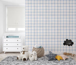 Tapet Personalizat Inspiratie Scandinava pentru Copii cu pattern de carouri in nuante de albastru -  WILLOW CHECK
