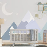 Tapet Personalizat Inspiratie Scandinava pentru Copii cu munti si brazi abstracti in nuante de albastru pastel - PASTEL BLUE MOUNTAINS