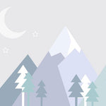 Tapet Personalizat Inspiratie Scandinava pentru Copii cu munti si brazi abstracti in nuante de albastru pastel - PASTEL BLUE MOUNTAINS