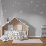 Tapet Personalizat Inspiratie Scandinava pentru Copii cu fundal gri si stele albe cazatoare - HANGING STARS