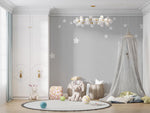 Tapet Personalizat Inspiratie Scandinava pentru Copii cu fundal gri si stele albe cazatoare - HANGING STARS