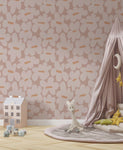 Tapet Personalizat Inspiratie Scandinava pentru Copii cu flori in pattern abstract retro in nuante de roz-maro - BLUSH PINK FLORAL PATTERN