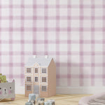 Tapet Personalizat Inspiratie Scandinava pentru Copii cu pattern de carouri in nuante de mov lila - PINK WILLOW CHECK