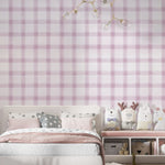 Tapet Personalizat Inspiratie Scandinava pentru Copii cu pattern de carouri in nuante de mov lila - PINK WILLOW CHECK