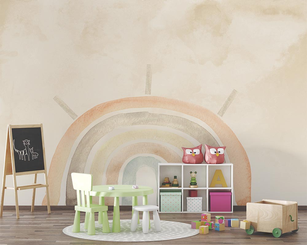 Tapet Personalizat Inspiratie Scandinava pentru Copii cu curcubeu vintage in stil watercolor - VINTAGE WATERCOLOR RAINBOW