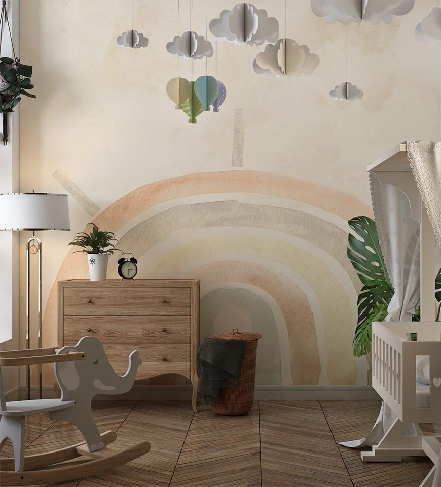 Tapet Personalizat Inspiratie Scandinava pentru Copii cu curcubeu vintage in stil watercolor - VINTAGE WATERCOLOR RAINBOW