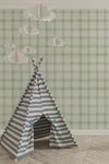 Tapet Personalizat Inspiratie Scandinava pentru Copii cu pattern de carouri in nuante de verde - GREEN WILLOW CHECK
