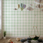 Tapet Personalizat Inspiratie Scandinava pentru Copii cu pattern de carouri in nuante de verde - GREEN WILLOW CHECK