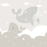 Tapet Personalizat Inspiratie Scandinava pentru Copii cu balene in nuante de grej - GREJ BABY WHALES