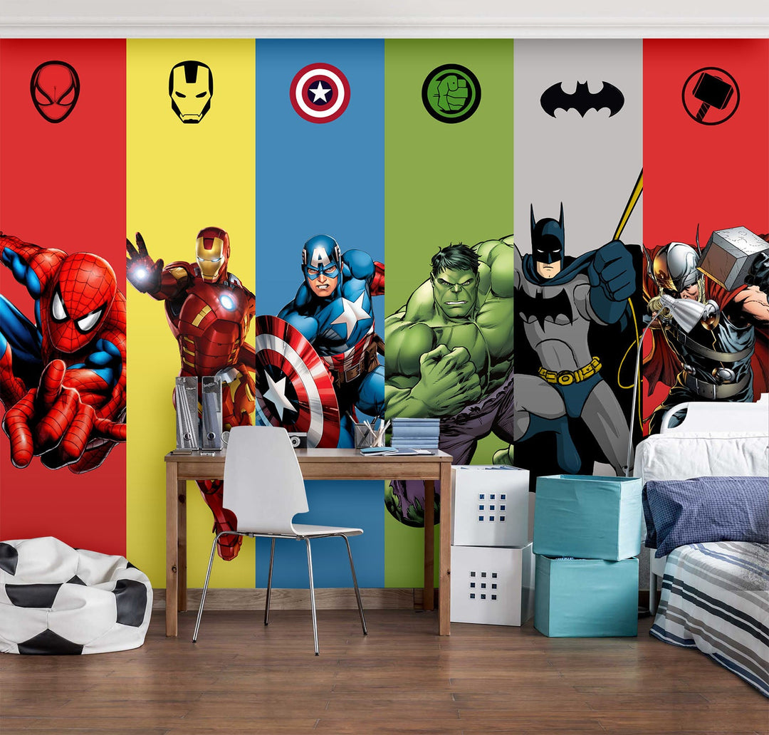 Tapet Personalizat Supereroi pentru copii cu supereroi din universul Marvel si DC in stil poster portret - MARVEL VS DC POSTER