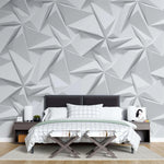 Tapet personalizat 3d cu forme geometrice triunghiulare albe in relief bedsheets
