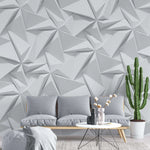 Tapet personalizat 3d cu forme geometrice triunghiulare albe in relief bedsheets