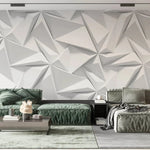 Tapet personalizat 3d cu forme geometrice triunghiulare albe in relief bedsheets
