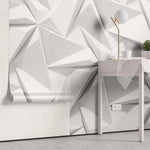 Tapet personalizat 3d cu forme geometrice triunghiulare albe in relief bedsheets