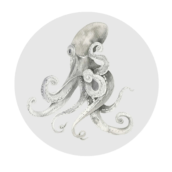 Sticker perete rotund cu caracatita desenata in acuarela octopus art