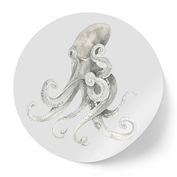 Sticker perete rotund cu caracatita desenata in acuarela octopus art
