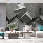 Tapet personalizat 3d cu blocuri de ciment imbinate asimetric concrete blocks dark