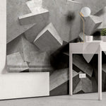 Tapet personalizat 3d cu blocuri de ciment imbinate asimetric concrete blocks dark